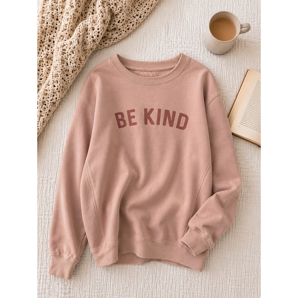 August Ink Be Kind Graphic Crewneck Sweatshirt Blush Pink XL